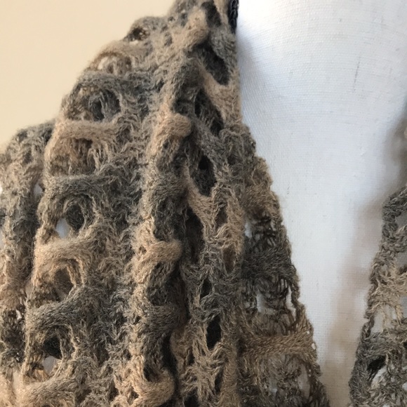 Tan and Taupe Infinity Scarf with Fringe - Picture 4 of 12